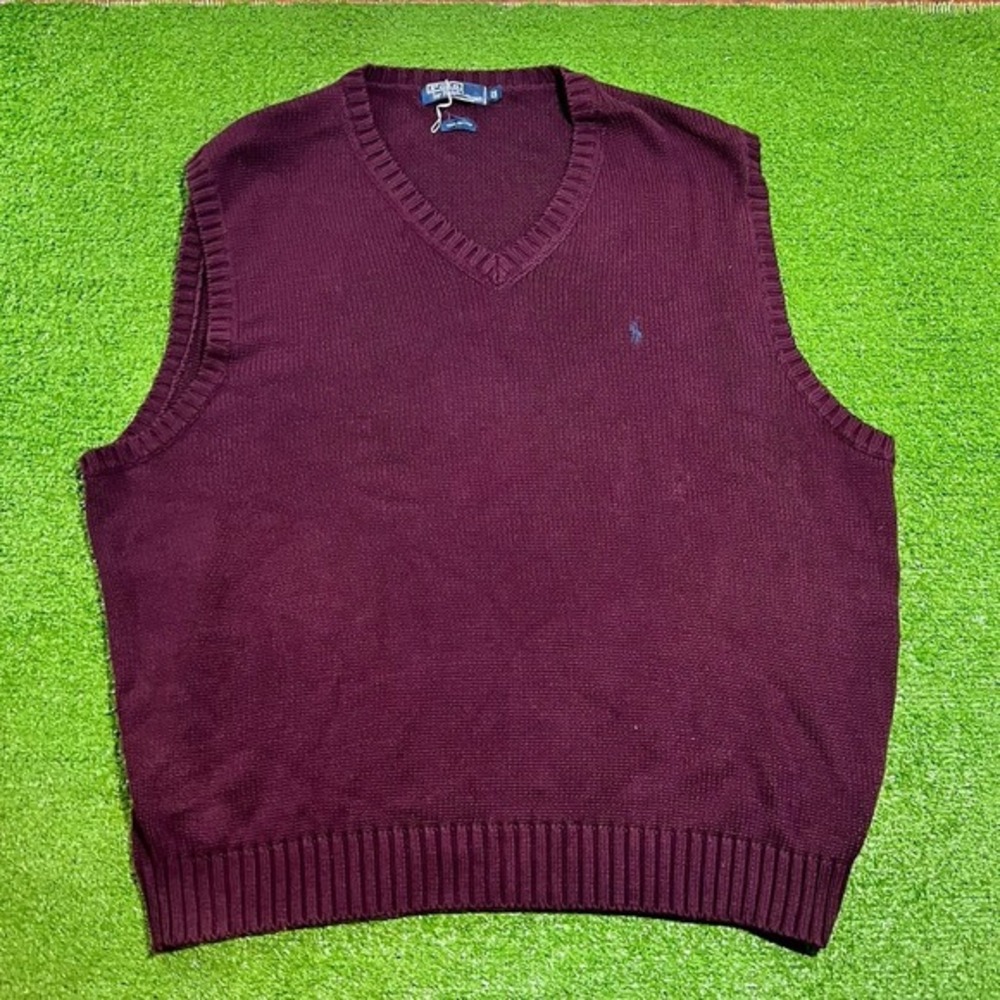 Vint Polo Ralph Lauren Knit Sweater 2XLB Big & Tall Maroon 90s Preppy Blue Pony